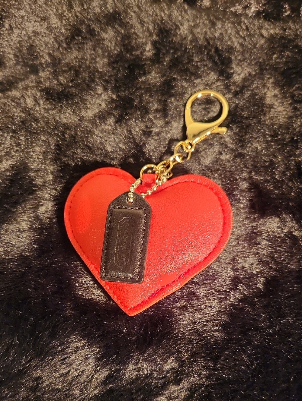 Coach Leather Mini Black Hang Tag With Unbranded  Heart Keychain